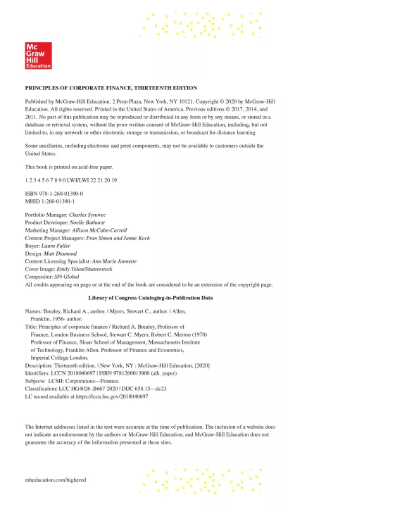 Principles Of Corporate Finance Principles of corporate finance