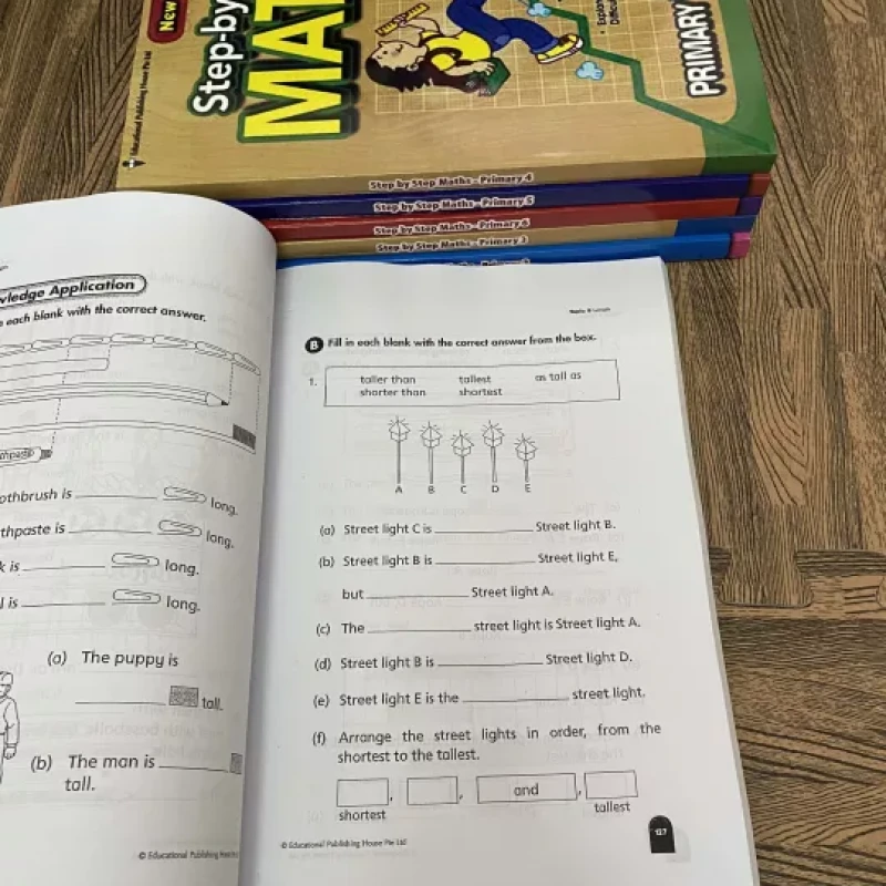 Bộ sách 6 quyển Step by step Maths Primary 1,2,3,4,5,6 - sách toán tiếng Anh tiểu học Singapore